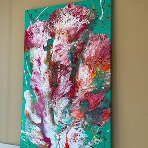 Unique wall decoration in acrylic colors - sparkling colors on canvas - wall decor - gift - abstract artwork acrylic pouring - 23.6x31.5in