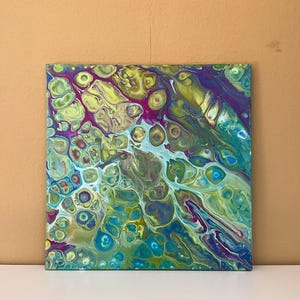 Artwork from acrylic colors - pouring paint as abstract acrylic painting - art on canvas - great decoration for your wall - 15.7x15.7in