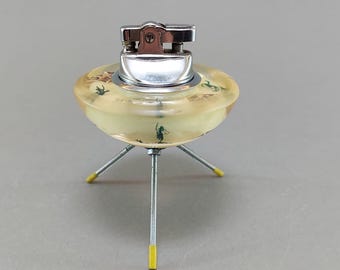 1970s Resin Table Lighter, Floral Mid Century Home Decor