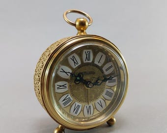 Vintage Blessing Mechanical Alarm Clock, West Germany Brass Tone, Roman Numeral Dial (1960s)