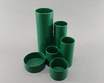 Vintage Green Plastic Desk Organizer, 1970s Modular Pen Holder, Mid Century Office Storage