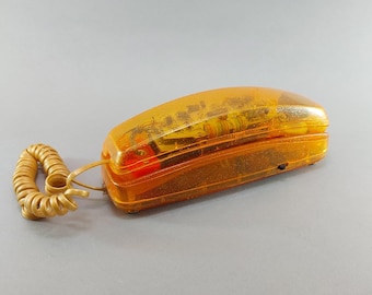 Vintage Transparent Orange Tischtelefon, 1990er Retro Festnetz Telefon, Minton HT9311CL