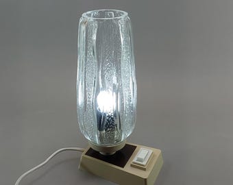 1970s Textured Glass Table Lamp, Mid-Century Modern Bedside Light (Working)
