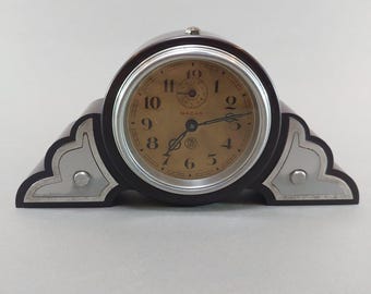 Orologio da camino vintage Nacar Art Deco, orologio meccanico francese SMI, orologio a carica manuale in bachelite