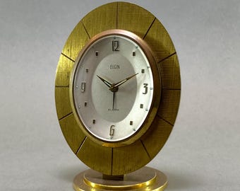 Orologio da tavolo in ottone Elgin degli anni '60: sveglia meccanica tedesca d'epoca