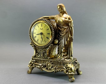 1960s Brass Table Clock: Vintage Modern Wind-Up Alarm, Made in Japan