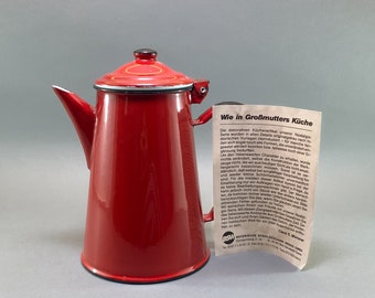 1970s BSW Enamel Teapot: Mid-Century Red Coffee Pot, Made in Germany