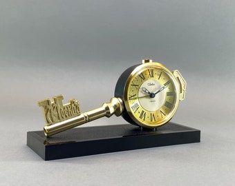 1980s Soviet Key Table Clock, Mechanical Wind-Up Alarm, Collectible