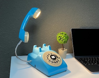 1960s Telephone Lamp, Vintage Rotary Phone Lamp, Restored Unique Home and Office Decor, Baby Blue Retro Lamp, Table Desk Lighting, Gift Idea
