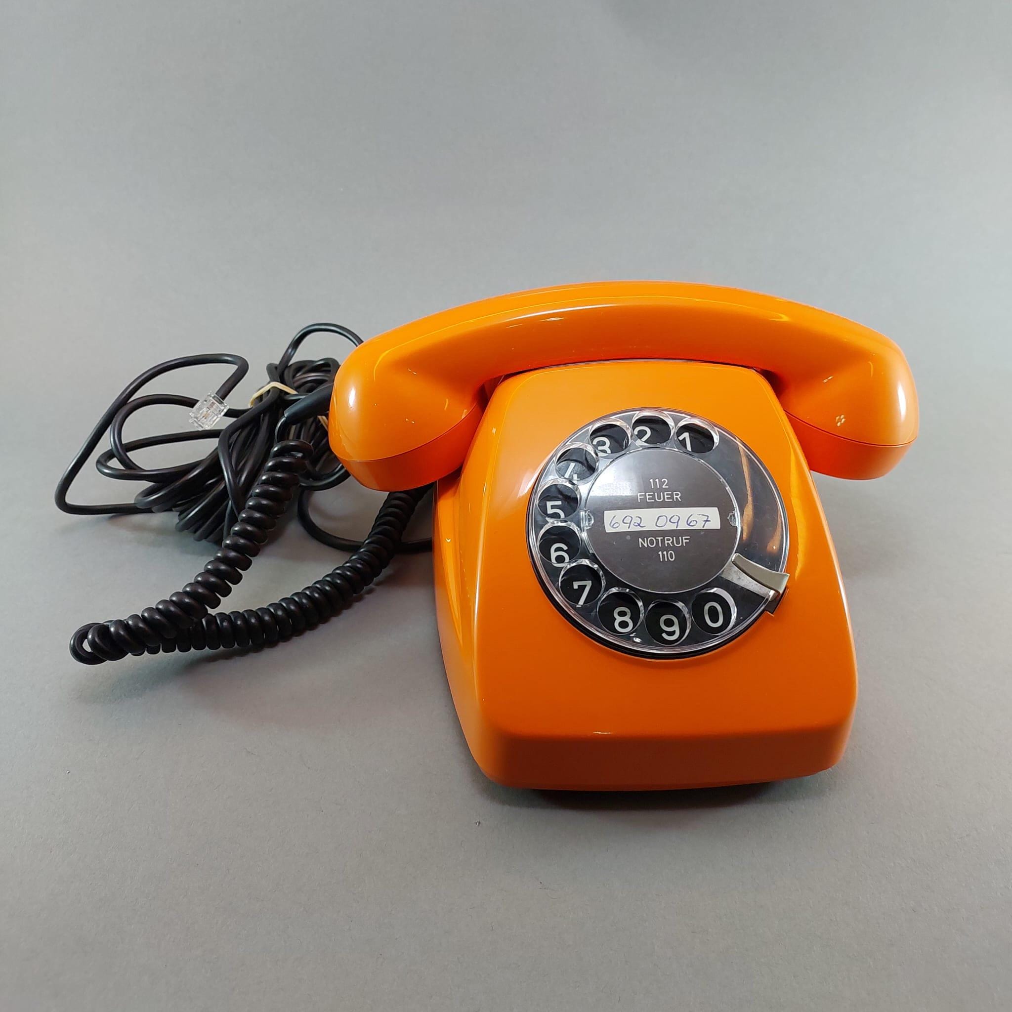 Vintage Orange Rotary Phone, 70s Pop Art Desk Telephone, Mid