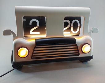 Orologio a ribalta a forma di auto d'epoca, orologio da scrivania retrò con fari a LED, decorazione da tavolo illuminata