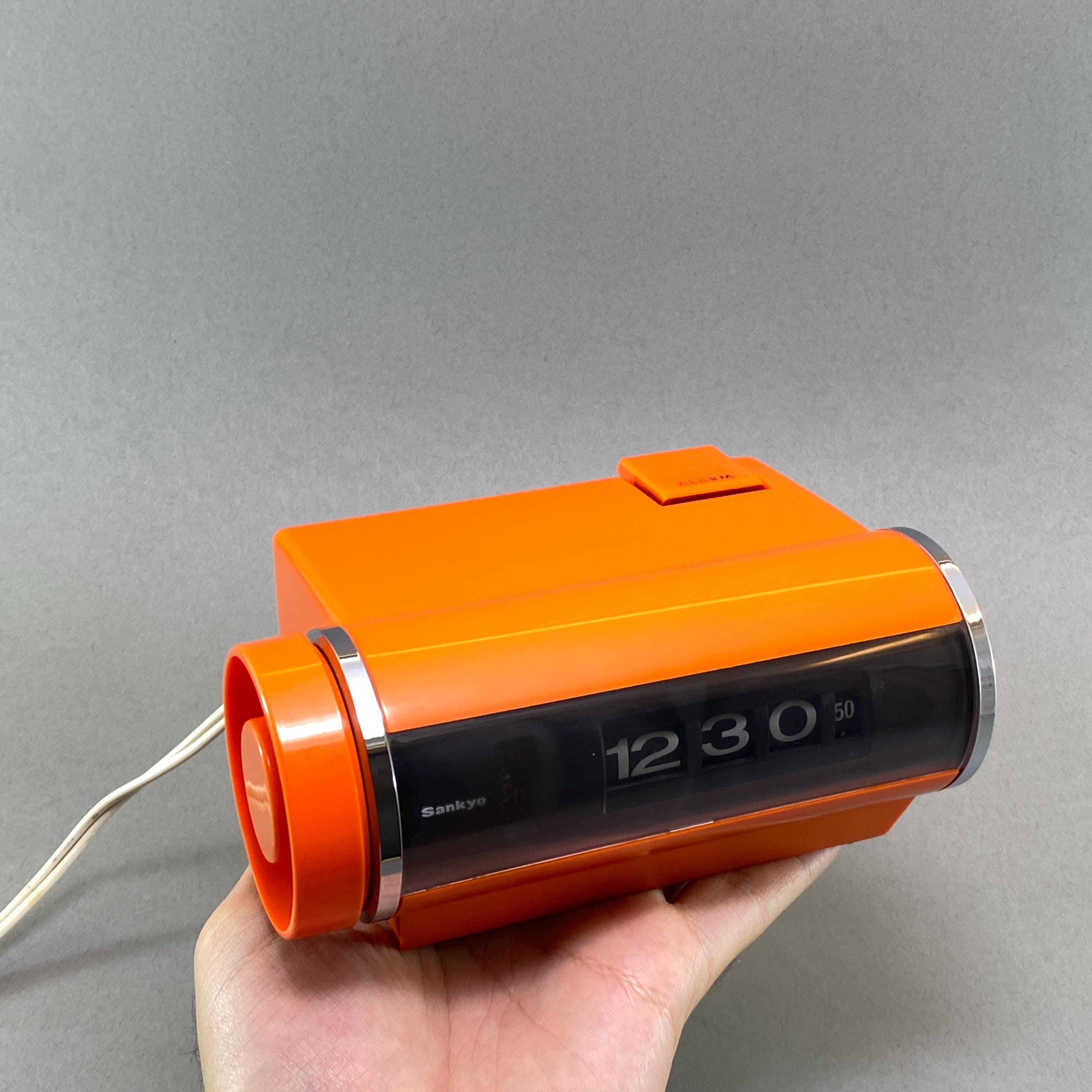 Vintage Sanyo Rolling Clock: 1970s Space Age Orange Table Clock