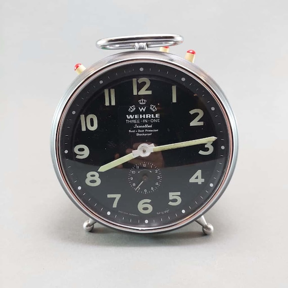 Wehrle Vintage German Mechanical Alarm Clock: Mid Century Table