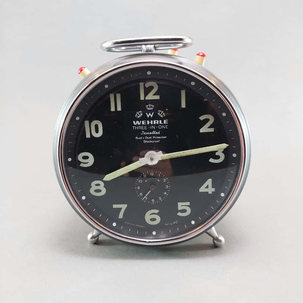 Wehrle Vintage German Mechanical Alarm Clock: Mid Century Table