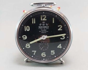 Wehrle Vintage German Mechanical Alarm Clock: Mid Century Table