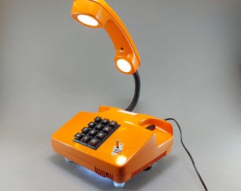 Orange Telephone Desk Lamp, Retro Pop Art Decor Light, Upcycled Design