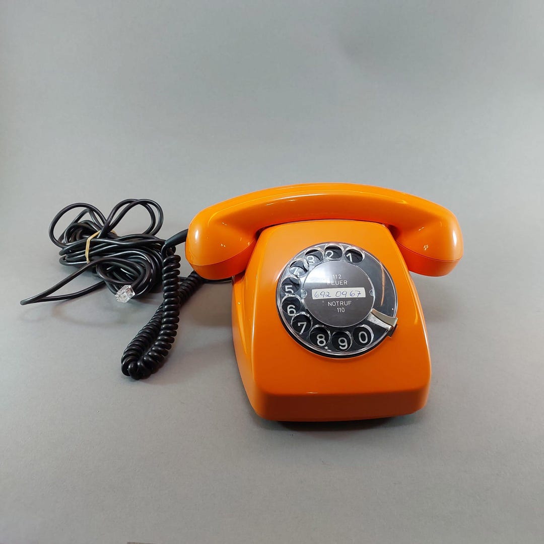 Vintage Orange Rotary Phone, 70s Pop Art Desk Telephone, Mid