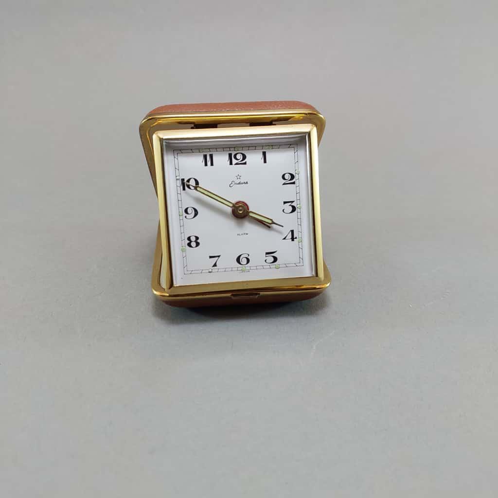 Vintage Endura Travel Alarm Clock: Japanese Retro Gold Folding