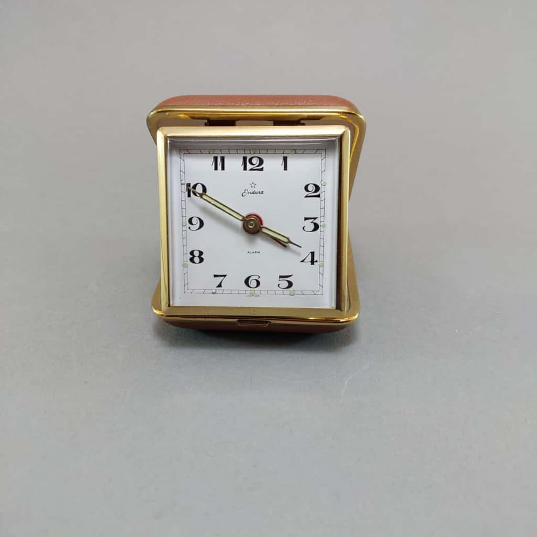 Vintage Endura Travel Alarm Clock: Japanese Retro Gold Folding