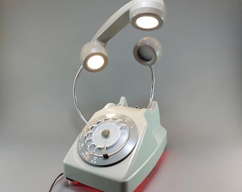 Upcycled Rotary Phone Lamp, Mid Century Desk Light, Space Age Decor