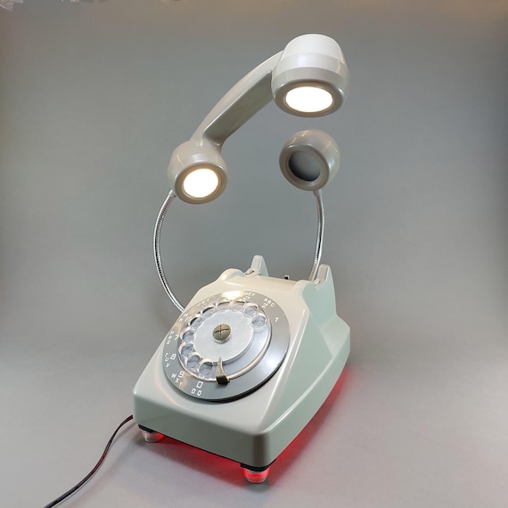 Upcycled Rotary Phone Lamp, Mid Century Desk Light, Space Age Decor
