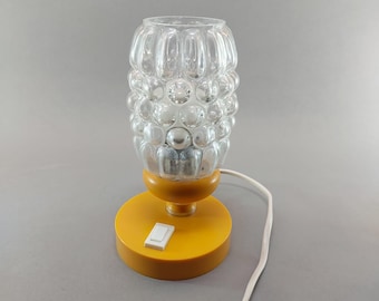 Vintage GRAEWE 4580 Table Lamp, 1970s German Bubble Glass Bedside Light (Mustard Yellow)