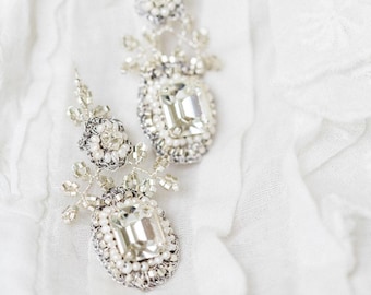Vintage-Inspired Crystal Bridal Earrings | Romantic Wedding Pearl & Lace Edwardian, Drop Earrings |  "Victorine"
