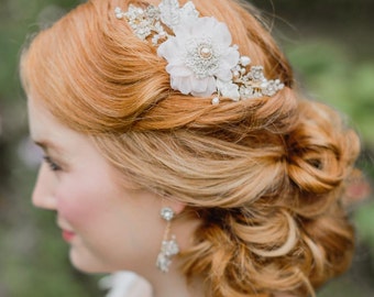 Wedding Headpiece | Wedding Hair Comb | Bridal Headpiece |  Wedding Hair Flower | Bridal Hair Accessory | Blush & Gold Wedding | "Peony"