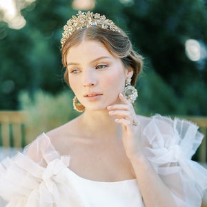 Gold Floral Wedding Tiara | Bridgerton-Inspired Bridal Crown | Regencycore Headpiece | Something Blue Bridal Hair Accessory | HYACINTHE