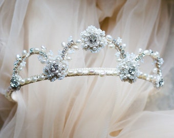 As Seen on Reign | Lace Pearl Bridal Crown | Vintage Inspired Wedding Tiara | Wedding Hair Accessory | "Orange Blossom"