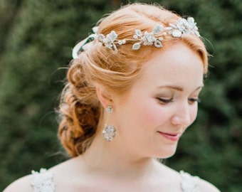 Wedding Hair Vine | Bridal Hair Vine | Blush Pink Wedding Headpiece | Flower Crown | Bridal Hair Wreath | Pearl Hair Vine | "Damask Rose"