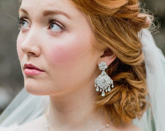 Wedding Earrings | Chandelier Earrings | Vintage Bridal Earrings | Pearl Chandelier Earrings | Crystal Earrings | Statement Earrings | Aster