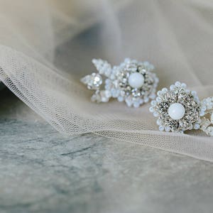 Pearl Crystal Wedding Stud Earrings Vintage Style Climber Earrings for Bride Silver Bridal Studs Pearl & Crystal Wedding Jewelry image 2