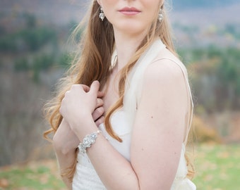 Lace Wedding Halo Headband /  Pearl and Crystal Statement Necklace/ Bridal Jewelry / Fall Winter Wedding "Sonnet"