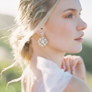 Chandelier Wedding Earrings Gold Bridal Earrings Crystal Earrings Pearl Stud Earrings Vintage Bridal Earrings Statement Earrings image 4