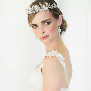 Edwardian Bridal Tiara Crown Silver Lace Couture Wedding Headpiece Something Blue Aquarelle image 5