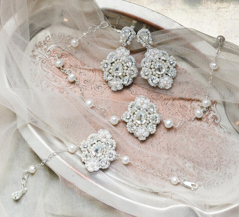 Chandelier Wedding Earrings Gold Bridal Earrings Crystal Earrings Pearl Stud Earrings Vintage Bridal Earrings Statement Earrings image 7