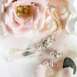 Bridal Freshwater Pearl Drop Earrings / Silver Wedding Dangle Earrings / Fall Wedding/ Handmade Lace Elspeth image 7
