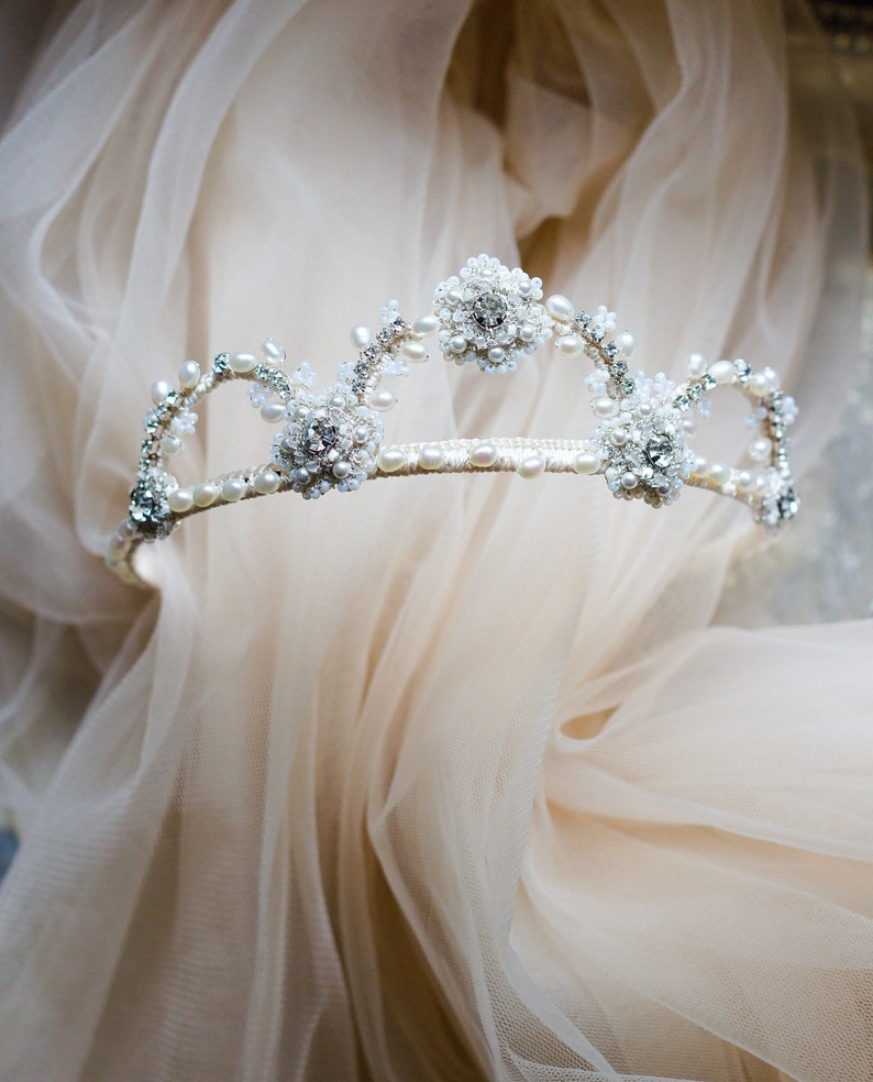As Seen on Reign Lace Pearl Bridal Crown Vintage Inspired Wedding Tiara Wedding Hair Accessory Orange Blossom Ivory