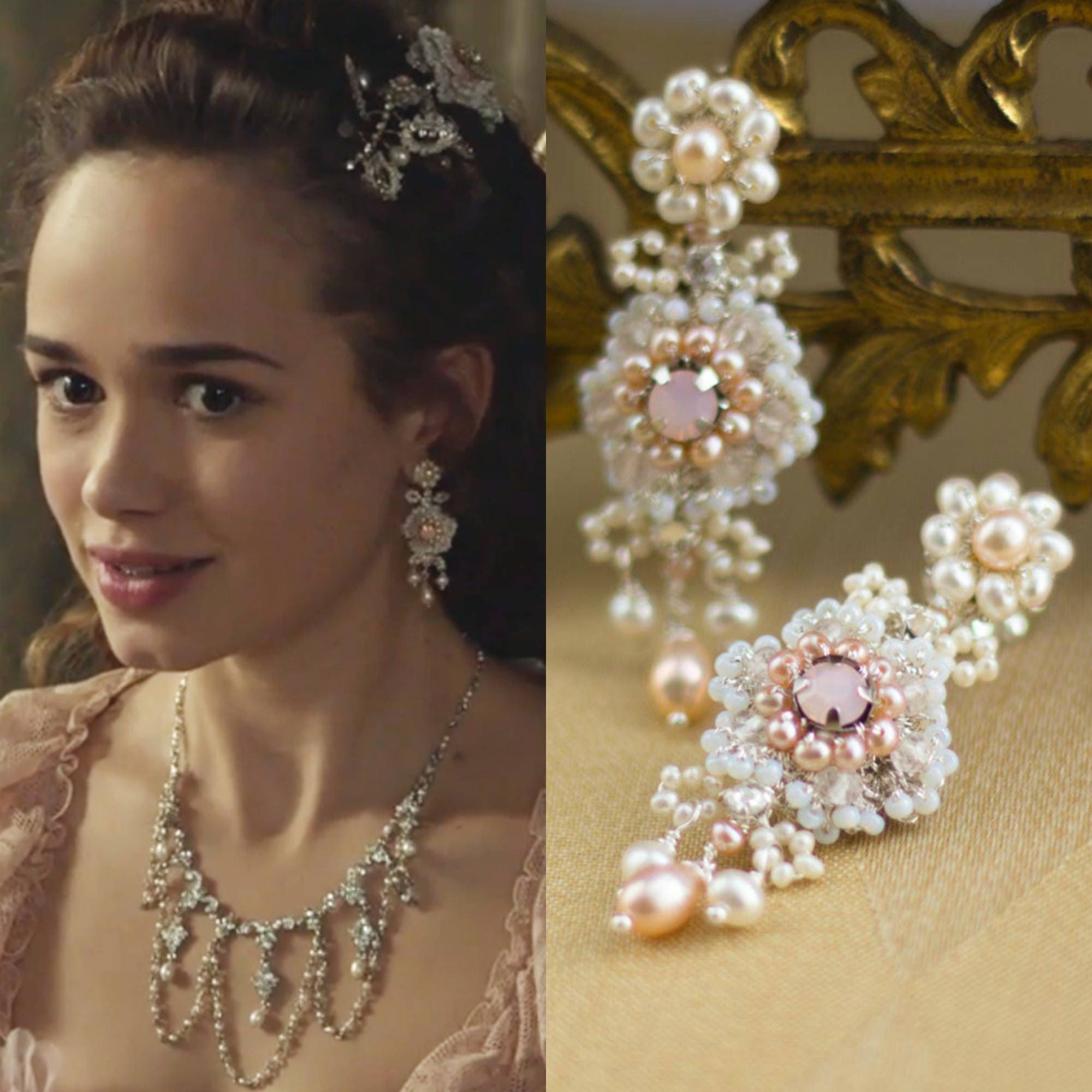 As Seen on Reign Opal Pearl Bridal Chandelier Earrings - Etsy