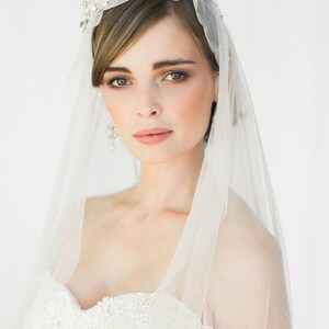 Edwardian Bridal Tiara Crown Silver Lace Couture Wedding Headpiece Something Blue Aquarelle image 1