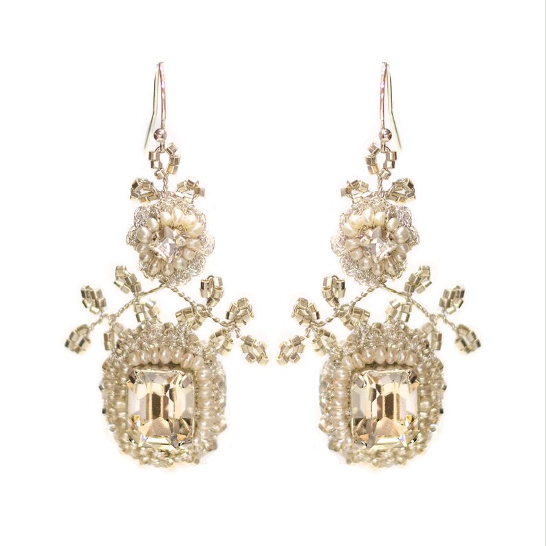 Vintageinspired Crystal Bridal Earrings Romantic Wedding Etsy