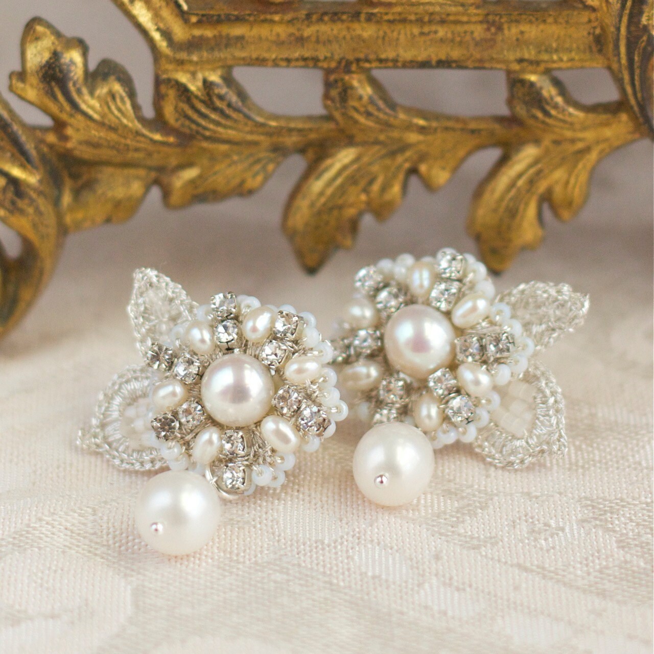 Ivory Pearl Wedding Stud Earrings / Silver Crystal Bridal Etsy