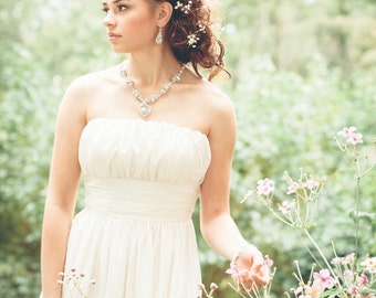 Silver Crystal Bridal Necklace | Handmade Lace Wedding Statement Halo Headpiece | Woodland Spring Wedding "Acanthus"