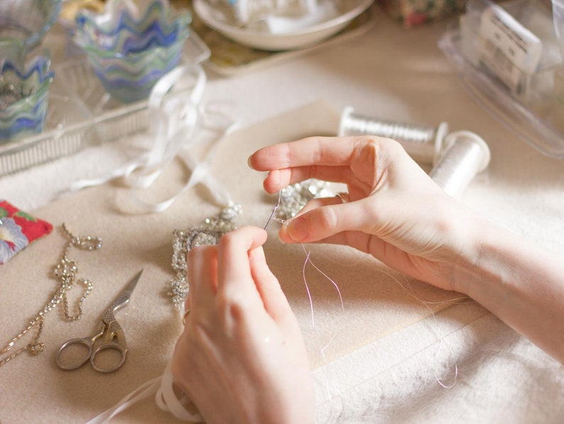 Edwardian Bridal Tiara Crown Silver Lace Couture Wedding Headpiece Something Blue Aquarelle image 7