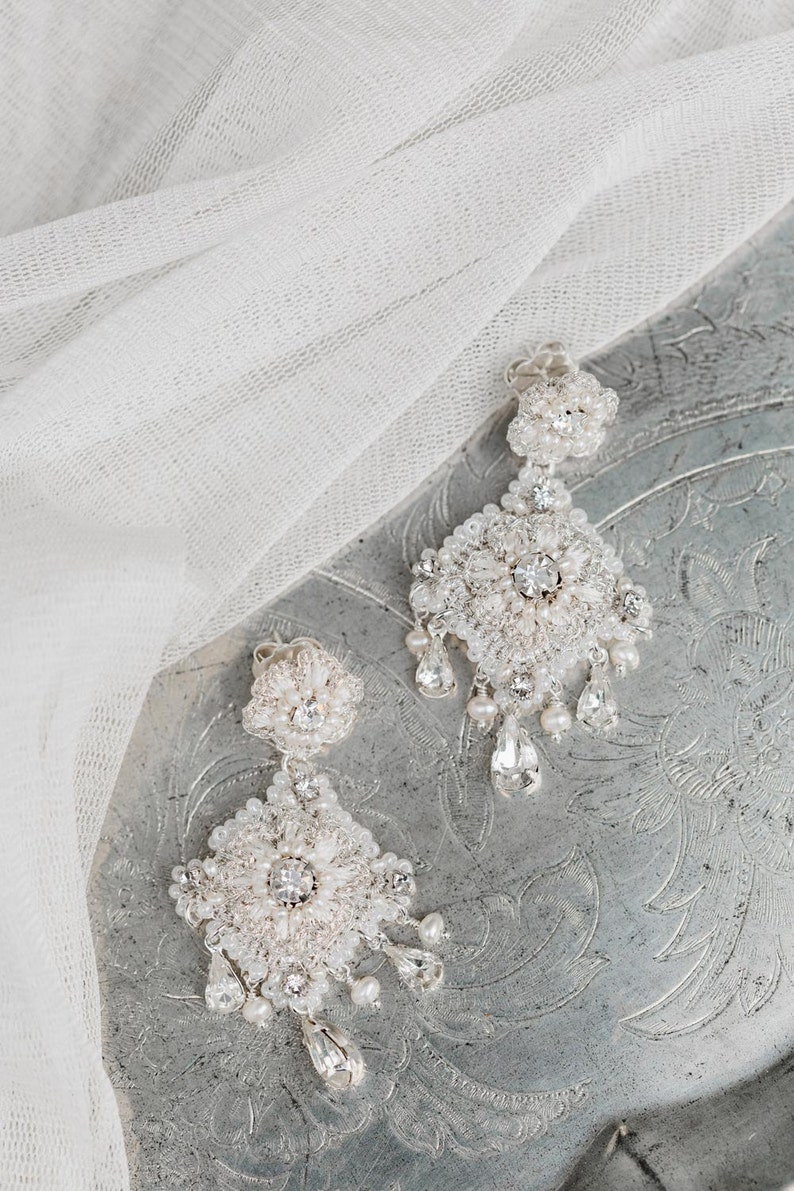 Wedding Earrings Chandelier Earrings Vintage Bridal Earrings Pearl Chandelier Earrings Crystal Earrings Statement Earrings Aster Ivory