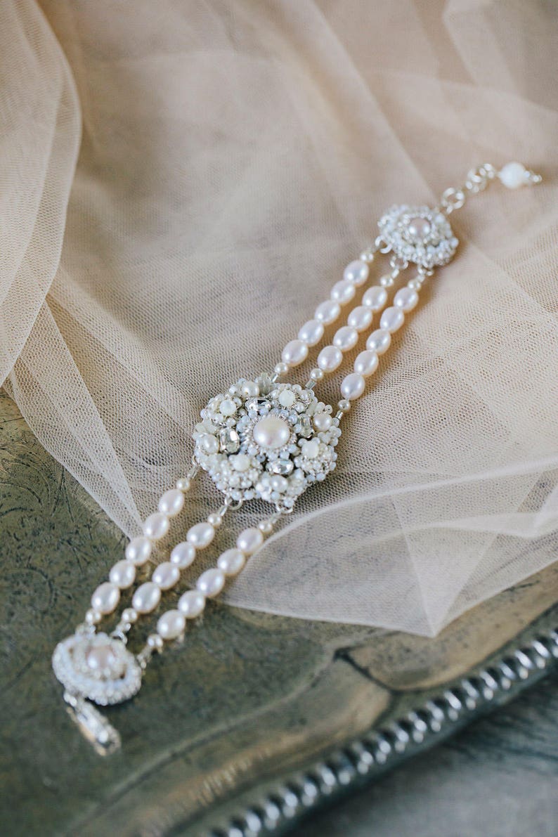 Pearl Wedding Bracelet Multi Strand Bracelet for Brides Lace Bracelet Pearl Wedding Jewelry Silver Wedding Cuff Bracelet Venezia Silver