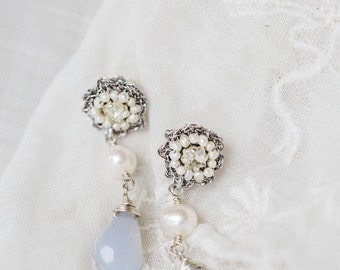 As Seen on Reign | Small Bridal Stud Earrings | Pearl, Crystal & Lace Wedding Drop Earrings | Vintage Inspired, Edwardian | "Fleurette"