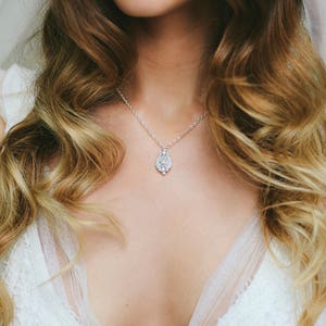 Crystal Wedding Necklace Teardrop Pendant Chain Necklace for Bride Delicate Wedding Jewelry Vintage Style Bridal Jewelry Trevi image 3
