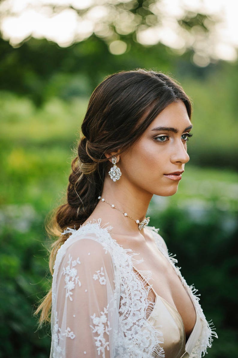 Chandelier Wedding Earrings Gold Bridal Earrings Crystal Earrings Pearl Stud Earrings Vintage Bridal Earrings Statement Earrings image 3